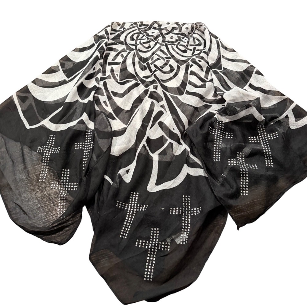 Goth‎ Mcbling Emo Black White Celtic Knot Rhinestone Cross Scarf 35x35